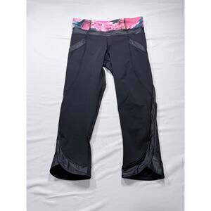 Lululemon Run: Inspire Crop II Leggings - Black with Floral Waistband - Size 4
